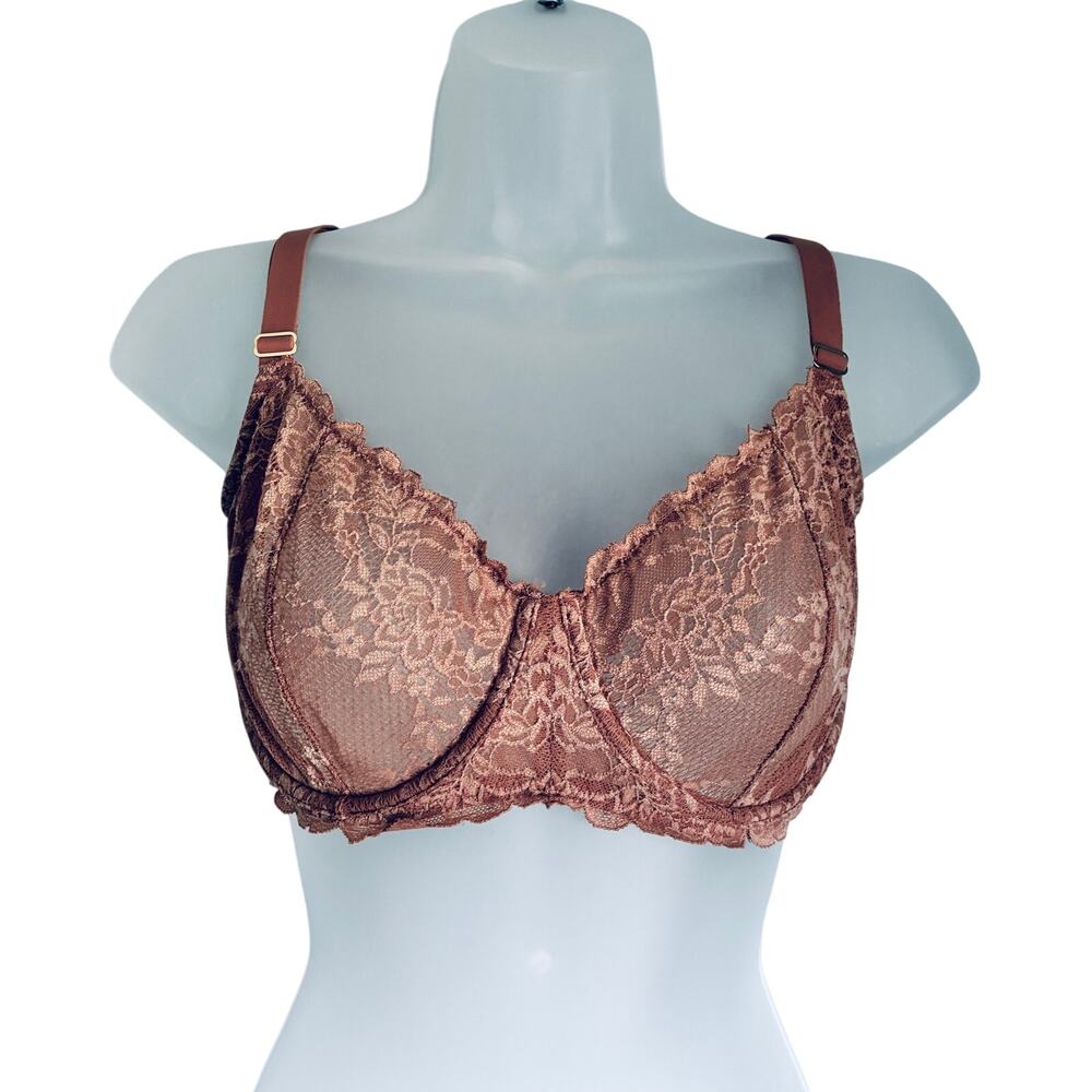 Natori Bra Unlined Lace 36DD Beige Everyday Casual Comfort